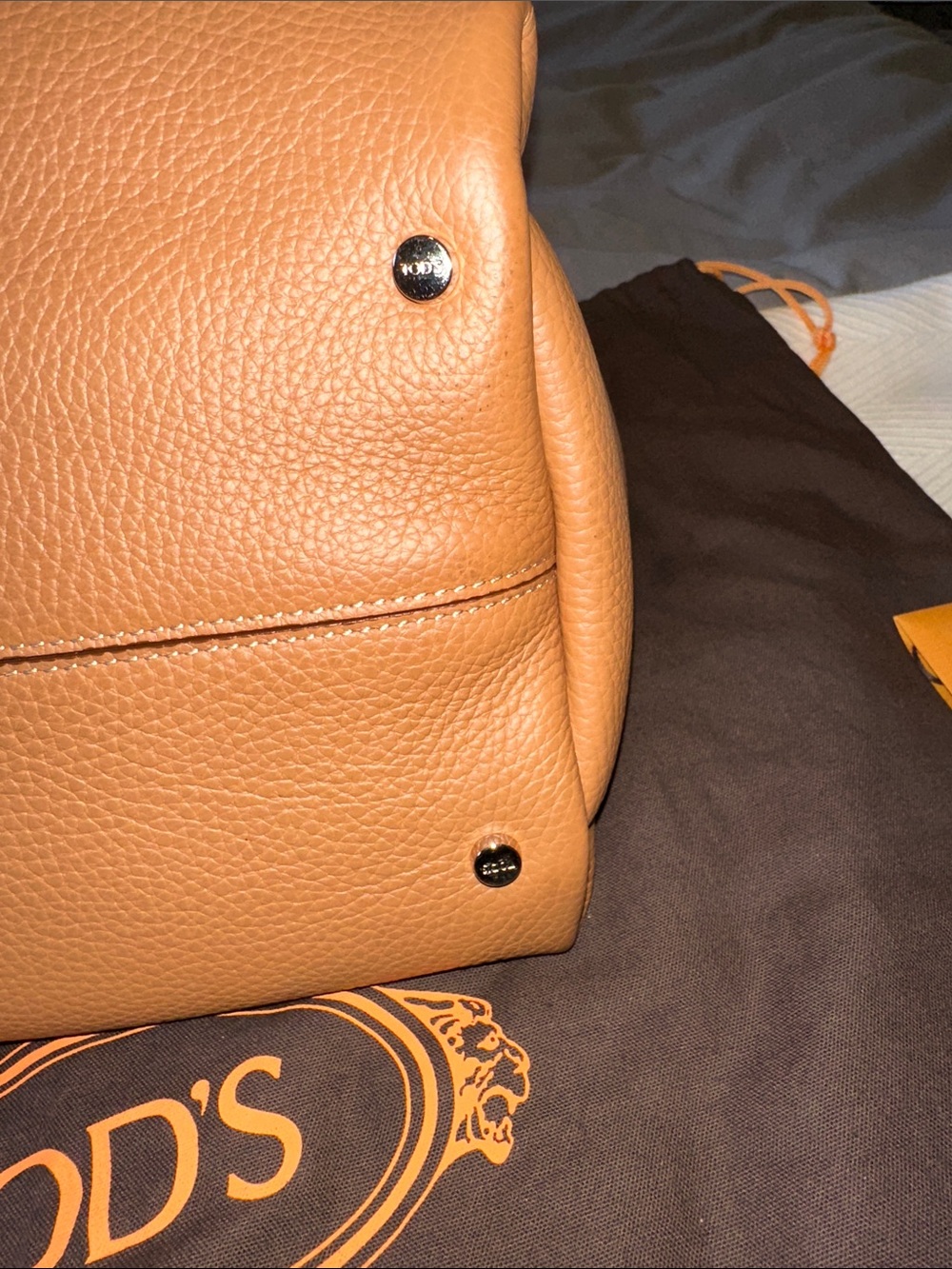 Tod's Tan & Brown Leather Tote Medium - Brown and Burgandy - Picture 10 of 14